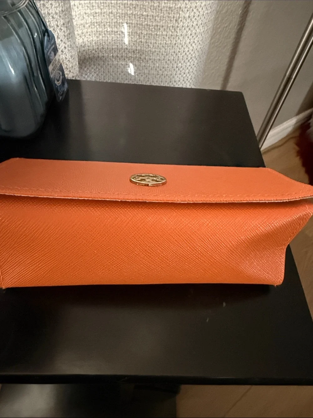 Tory Burch Orange Saffiano Lethet Glasses Sunglasses Case with Logo Medallion